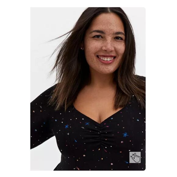 Torrid Super Soft Black Star Print Skater Mini Dress Sz.1 - Picture 3 of 16